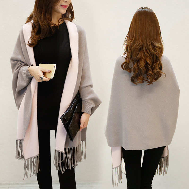 New women's wear for autumn and winter 2022: Fringed large shawl knitted sweater, cardigan, European and American cape, fashionable long-sleeved details Picture