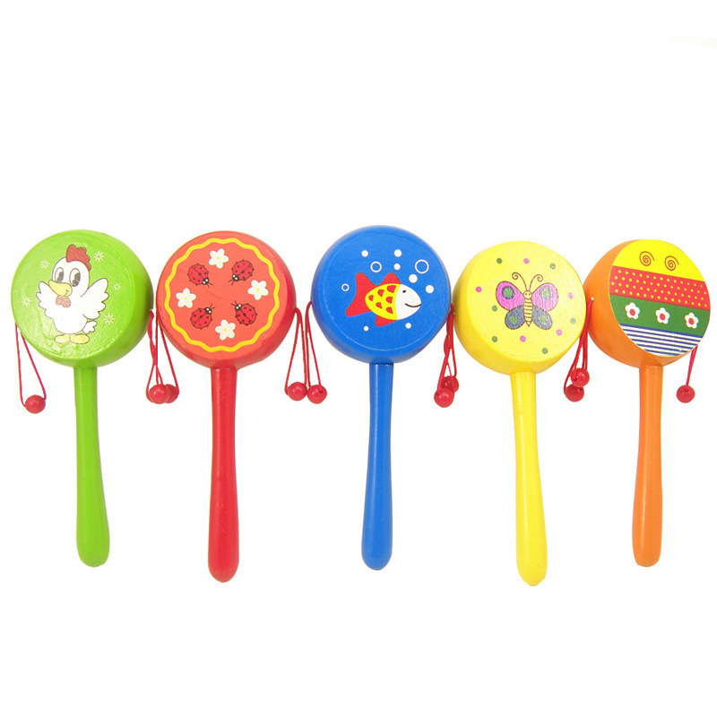 2018 New Wooden Hand Toy Cartoon Wooden Rattle Baby Toy Hand Wave Wholesale details Picture