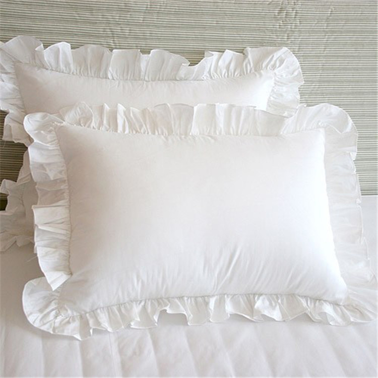 纯白色 花边枕套 素色 手工褶皱纯棉 荷叶边 全棉韩式纯色枕头套图
