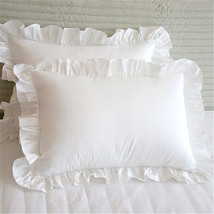 纯白色 花边枕套 素色 手工褶皱纯棉 荷叶边 全棉韩式纯色枕头套