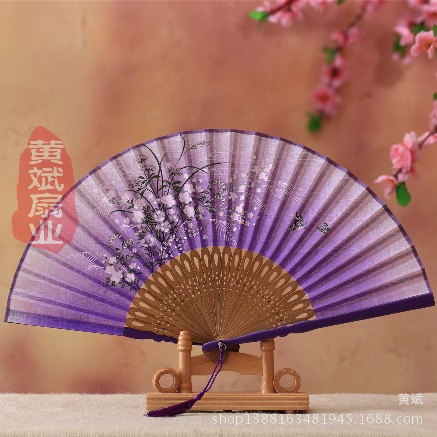 中国风礼品扇/新品女式亚麻/手工雕刻印花细节图