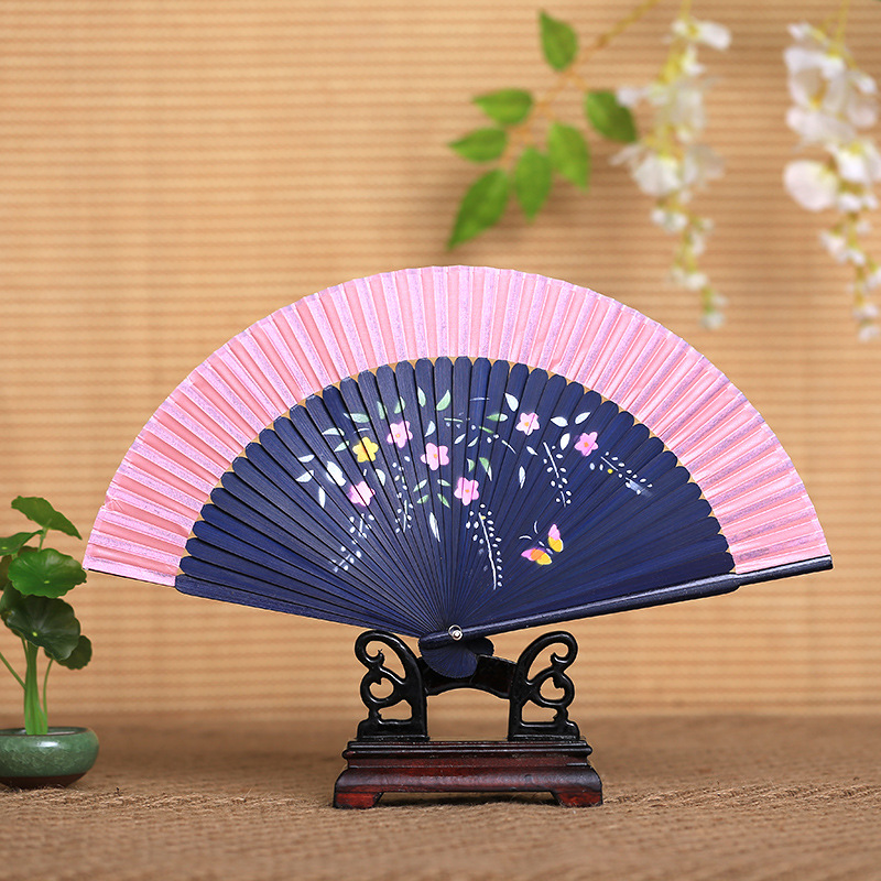 头青喷绘扇/折扇/女扇白底实物图