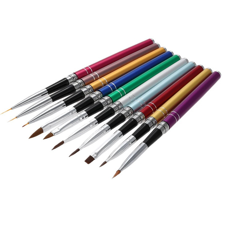美甲10支套笔刷 10支彩色钢管笔刷貂毛笔 雕花笔光疗笔彩绘拉线笔详情图1
