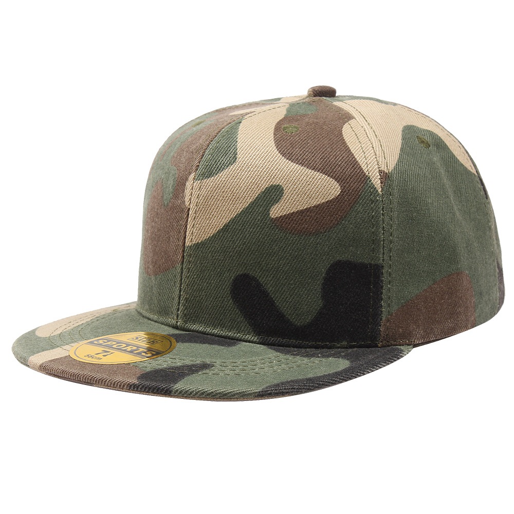 New glossy camouflage flat brim caps, trendy men's and women's baseball caps, hip-hop caps, outdoor sports flat brim caps, wholesale from the manufacturer