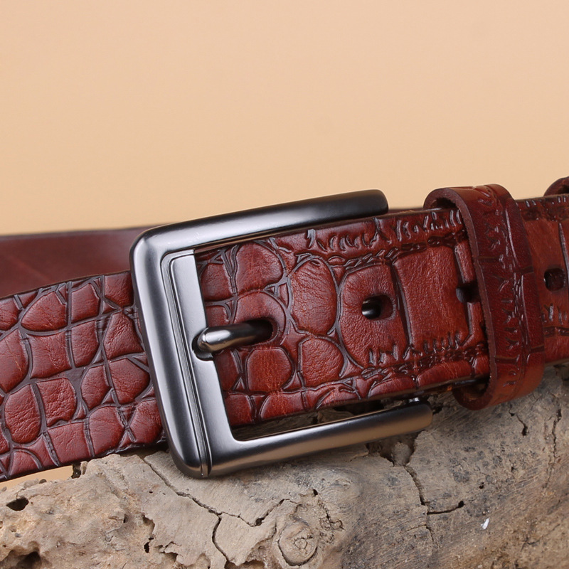 Leather Belt Leather Crocodile Print Business Casual Korean Fashion With Formal Needle Buckle Waist Lead Layer Leather Belt Application Scenario