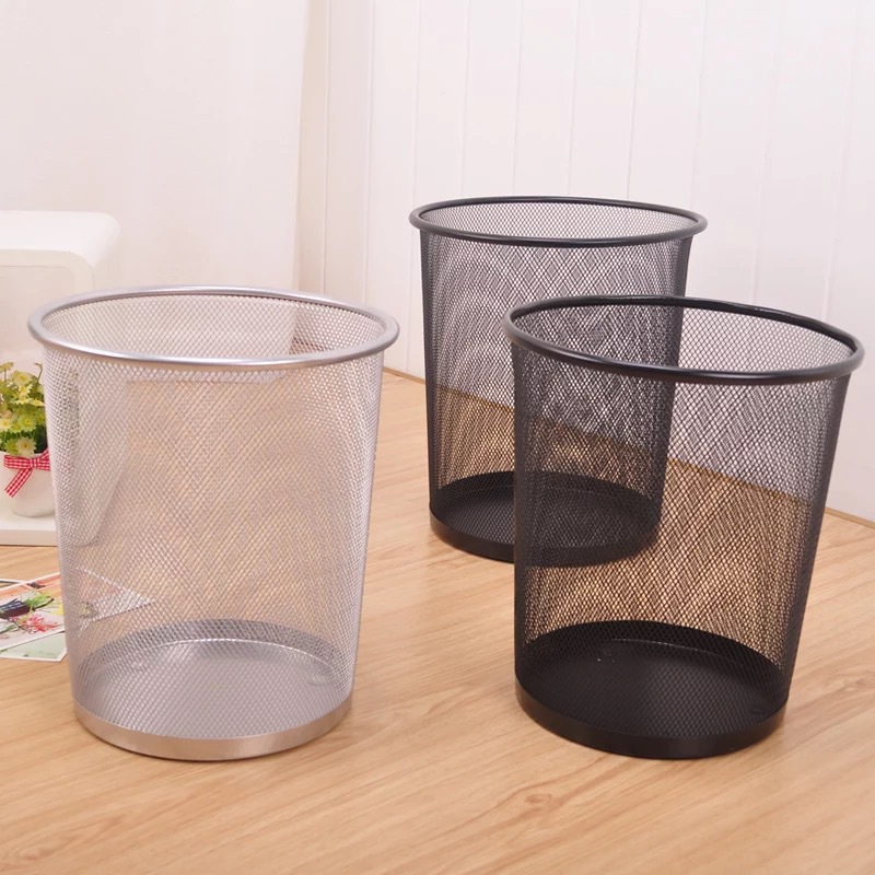 Creative metal mesh circular cleaning trash cans, household and office wastebaskets, wholesale iron mesh garbage baskets Application Scenario