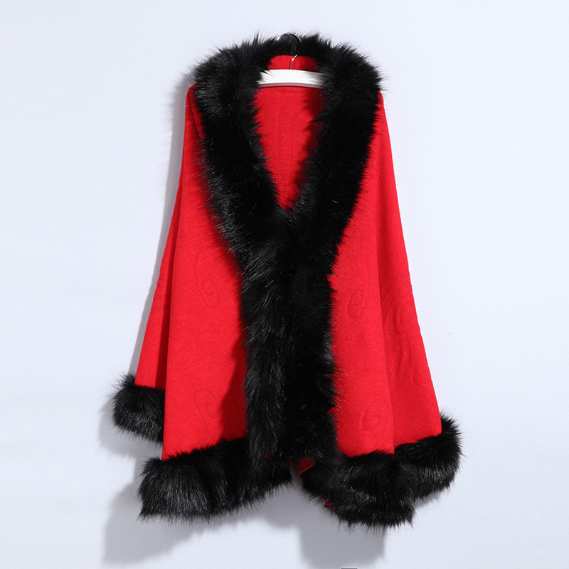 2021 New European and American women's plus-size knitted coat, fox fur collar fur shawl cape coat for women Application Scenario