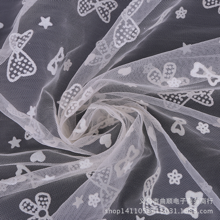 Wholesale of American mesh veils, flocked mesh fabric, wedding veils, mesh fabric, clothing accessories and textile fabrics