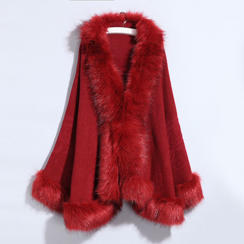 2021 New European and American women's plus-size knitted coat, fox fur collar fur shawl cape coat for women