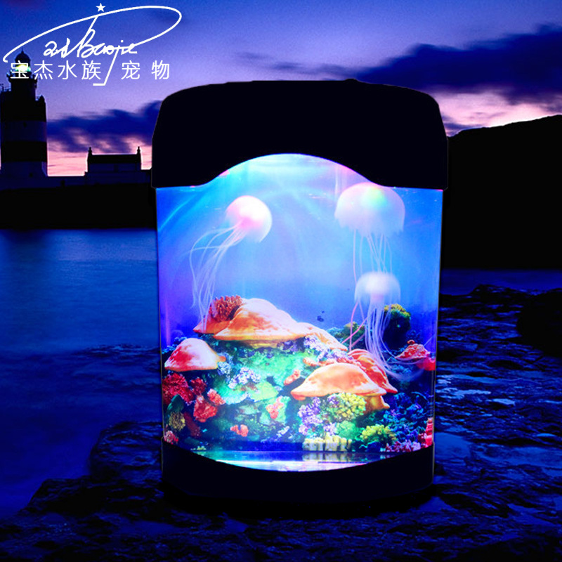 创意亚克力鱼缸灯电子水母LED灯桌面水族灯观赏USB鱼缸圣诞礼物