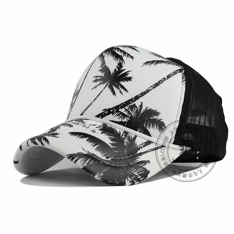 Korean hip-hop street dance style coconut tree printed net hat, sponge hat, outdoor baseball cap, baseball cap