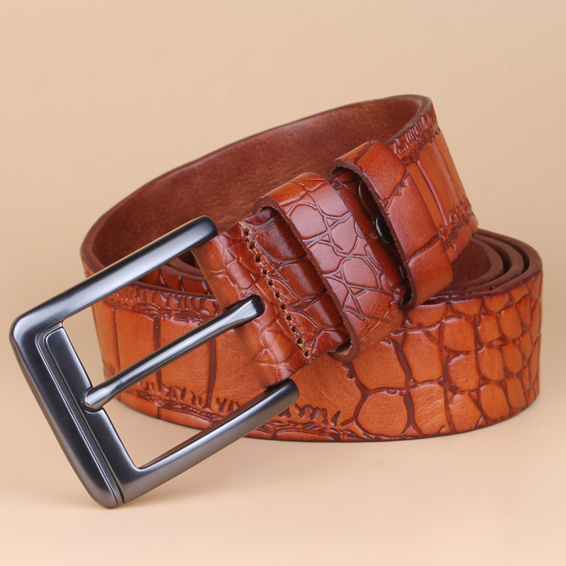 Leather Belt Leather Crocodile Print Business Casual Korean Fashion With Formal Needle Buckle Waist Lead Layer Leather Belt details Picture