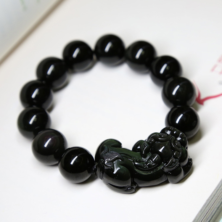 Natural Rainbow Eye Obsidian PI Xiu bracelet 16mm Natural Obsidian PI Xiu Men's Buddhist Prayer beads bracelet