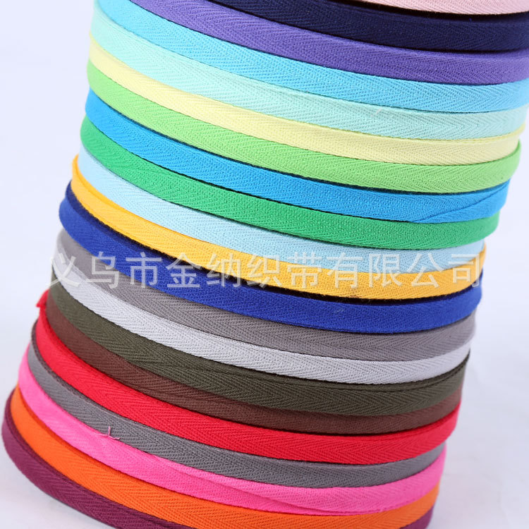 Factory direct supply of 1cm-2cm full cotton herringbone band, hemmed band, pure cotton webbing, fringed fabric clothes and ties wholesale Item Picture