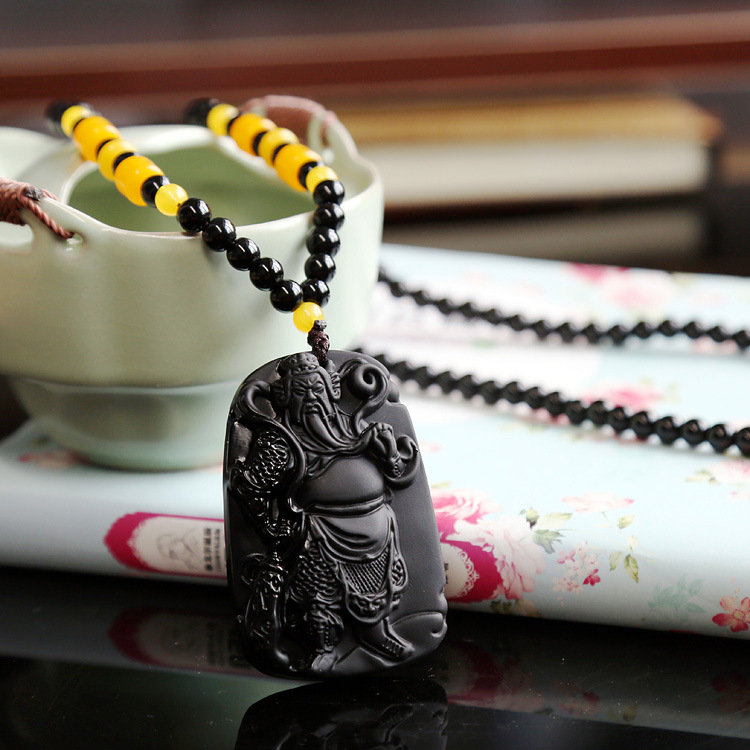 Obsidian guan gong colgante campaña regalo obsidian guan gong cristal colgante nuevo collar venta directa de fábrica details Picture