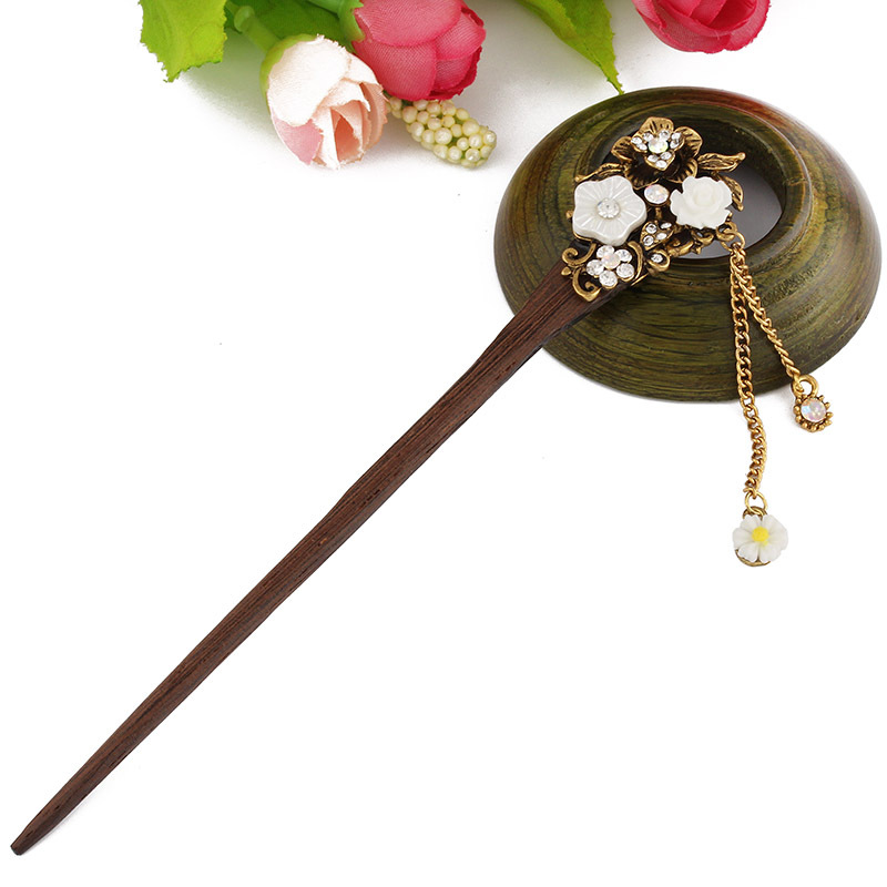 复古发簪/盘发头饰品古典发钗/女式步摇流苏鸡翅木簪子十元热销细节图