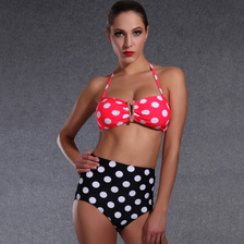 外贸泳衣女欧美时尚性感高腰波点比基尼bikini两件套泳装    1616