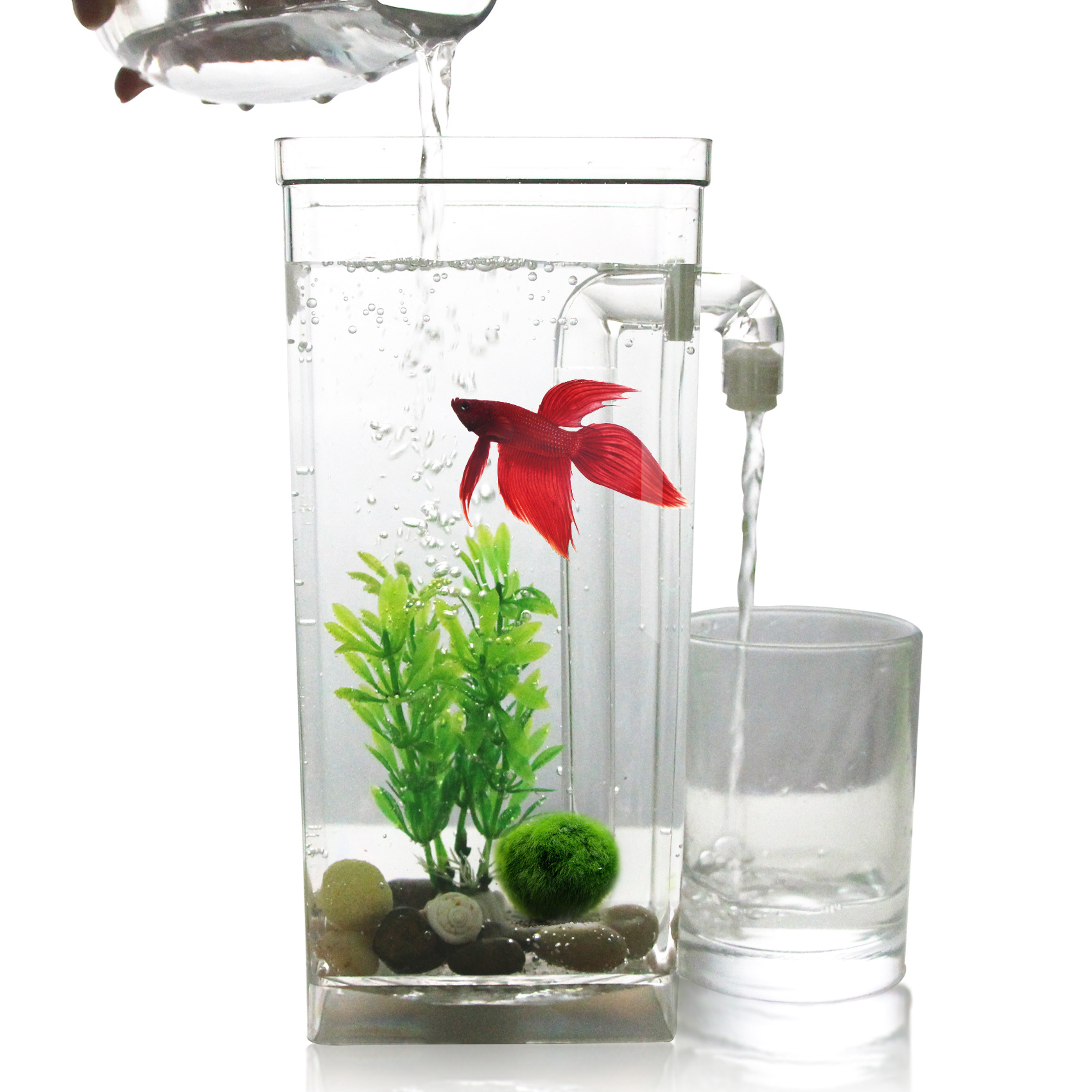 懒人鱼缸造景生态瓶小型迷你鱼缸办公桌面鱼缸金鱼缸创意观赏缸详情图3