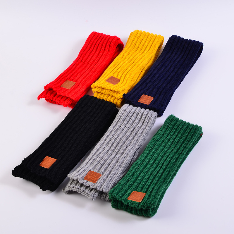 W1 Korean Edition 2020 New Woolen Knitted Leather Mark Men's And Women's Children's Scarf Solid Color Simple Autumn And Winter Baby Warm details Picture