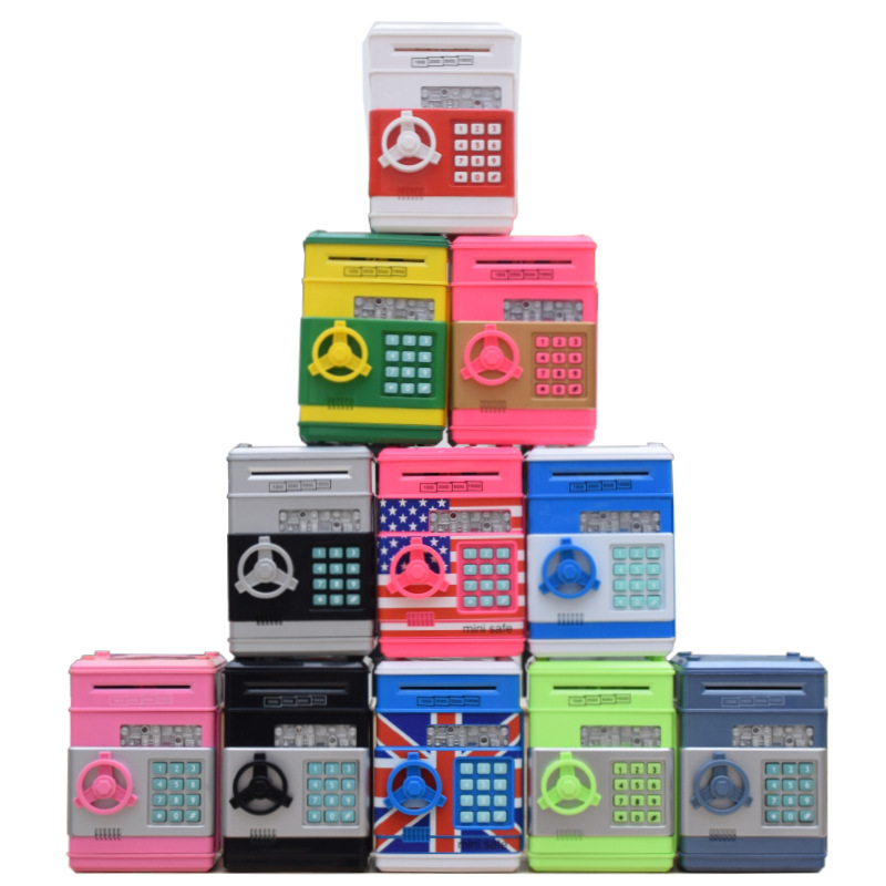 Cute and creative plastic cartoon piggy bank, children's password safe