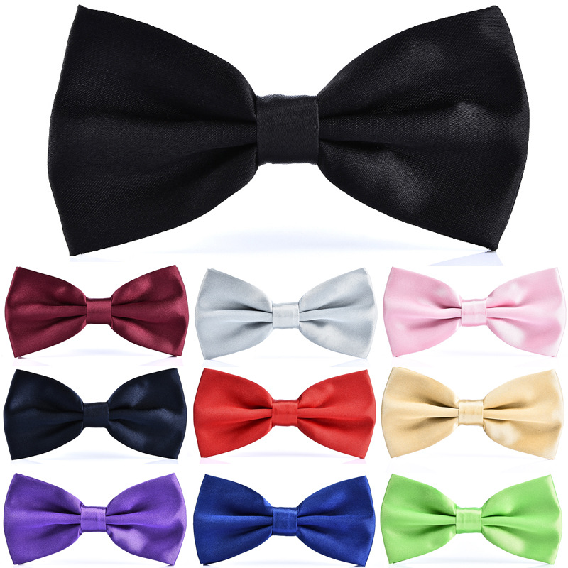 Men's wedding bow tie in solid black and red glossy formal wear, British and Korean style double-layer groom and best man bow tie