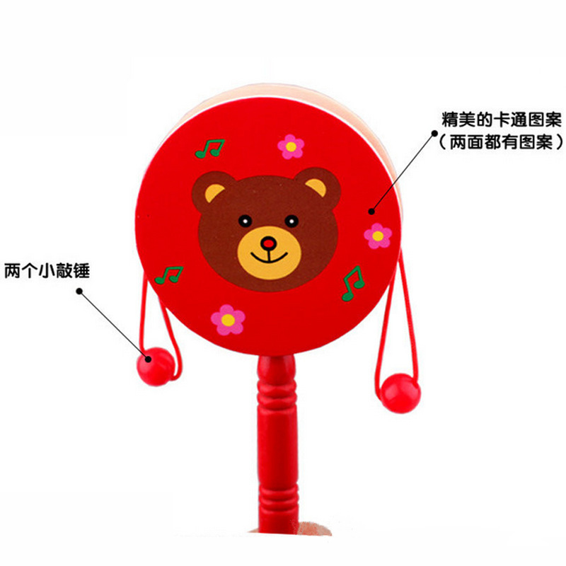 Manufacturers Wholesale Wooden Wave Drum 2021 New Wooden Rattle Baby Baby Double-Sided Hand Wave Drum Specification drawing