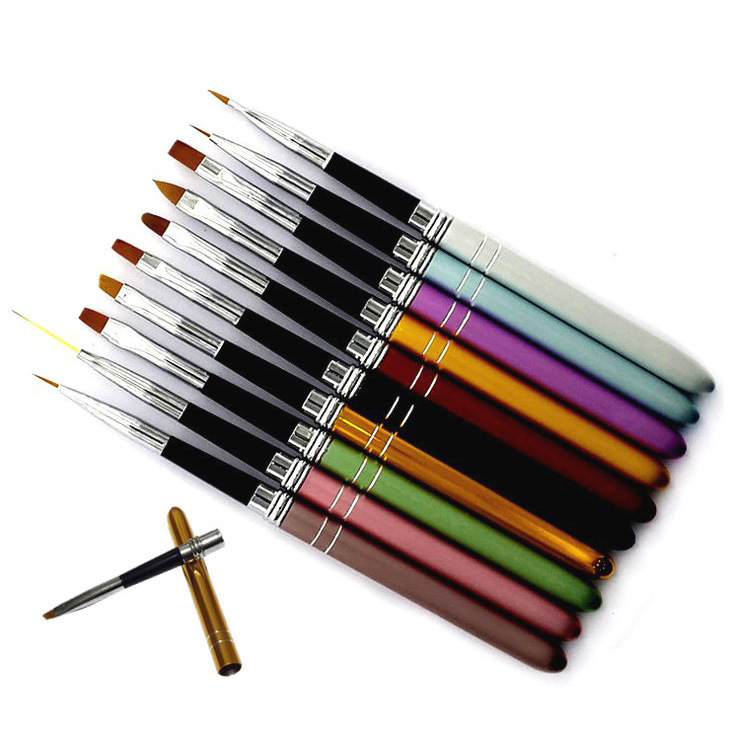 美甲10支套笔刷 10支彩色钢管笔刷貂毛笔 雕花笔光疗笔彩绘拉线笔详情图2