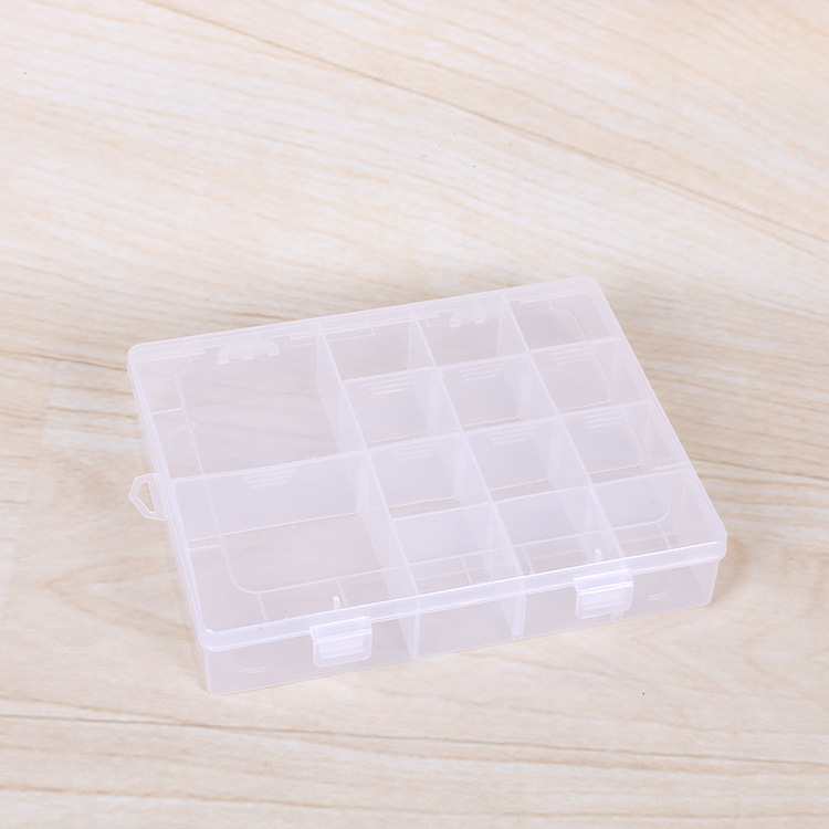 14格带扣可拆首饰透明散珠电子配件纽扣串珠长方形塑料盒