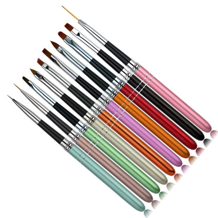 美甲10支套笔刷 10支彩色钢管笔刷貂毛笔 雕花笔光疗笔彩绘拉线笔详情图3