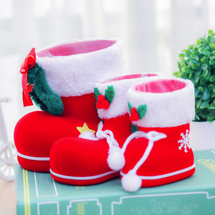 Christmas decorations Holiday gifts Boots Christmas flocking boots Children's candy boots Christmas boots Candy bag socks wholesale thumbnail