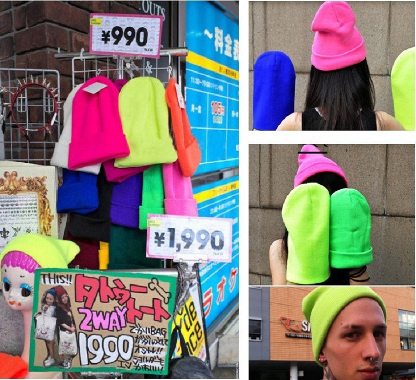 2023 Hip Hop Woolen Hats Hipster Men And Women Harajuku Fluorescent Hat Fall And Winter Candy Color Knitted Hat Factory Direct Sales details Picture