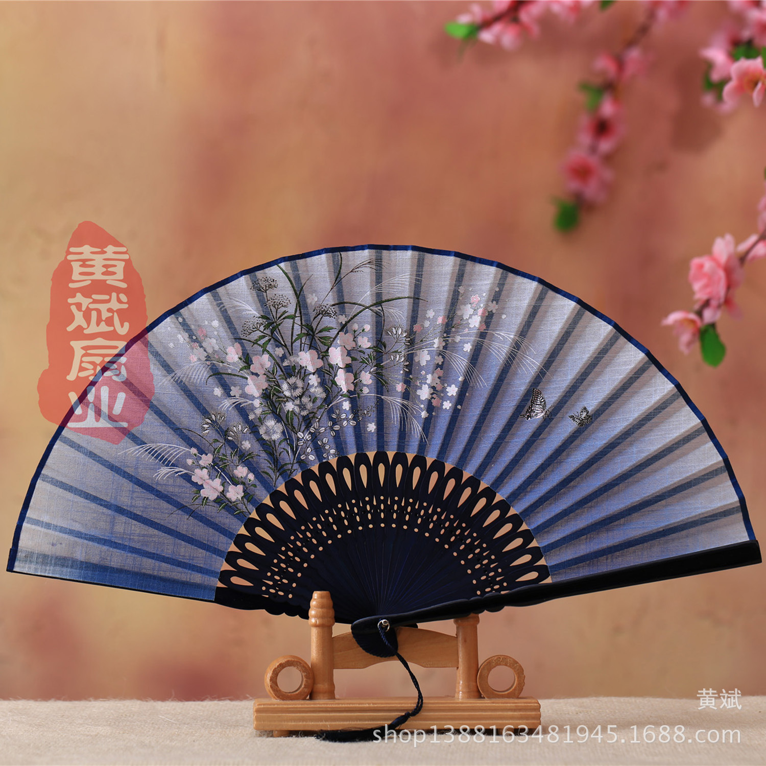 中国风礼品扇/新品女式亚麻/手工雕刻印花产品图