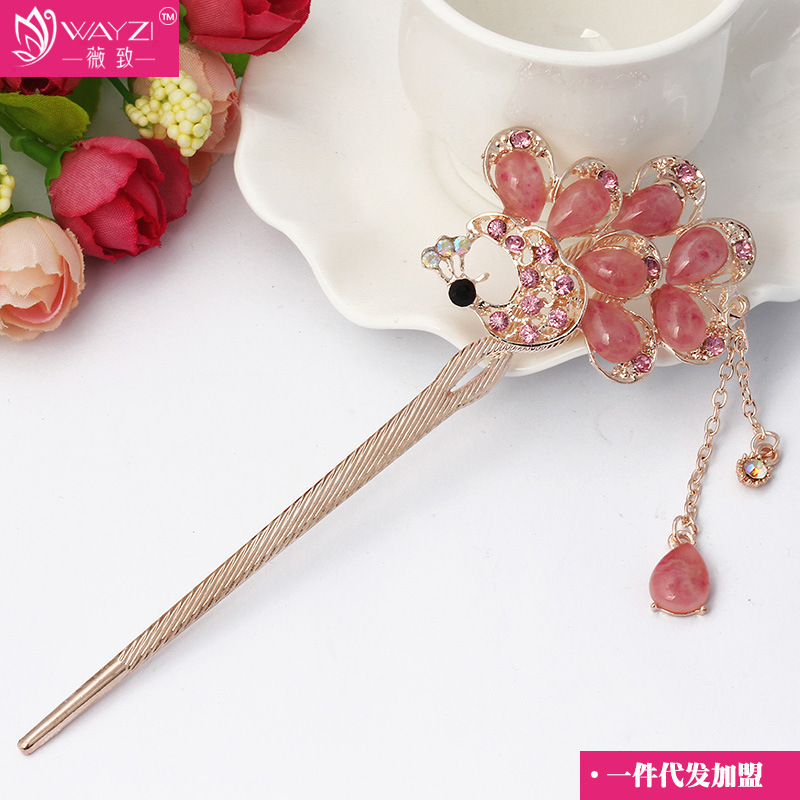 厂家直销发饰 古典复古风发簪流苏步摇仿玉合金头饰 义乌簪子批发