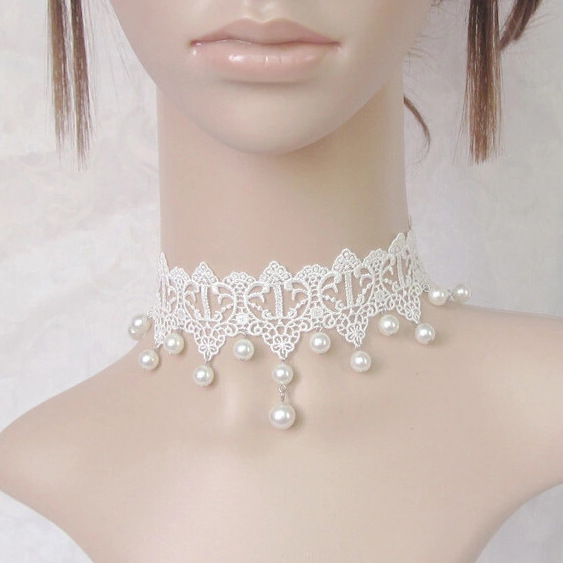 Pure fairy beauty Goth pearl white lace necklace Bridal gown neck ornaments fake collar collar CMN552