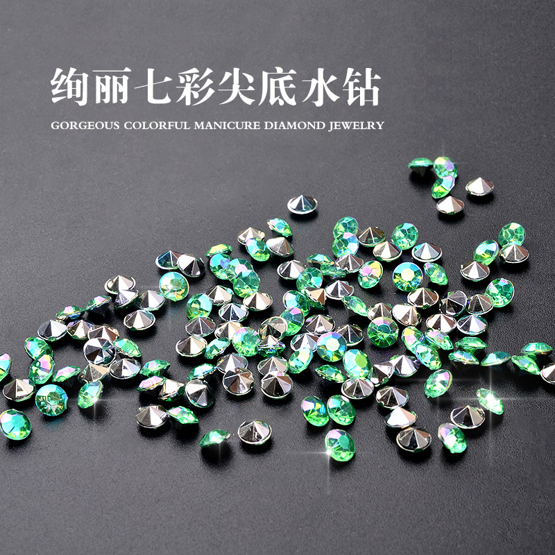 shanilak nail art wheel accessories wholesale acrylic diamond silver base pointed top diamond nail decoration 4mm 2mm details Picture