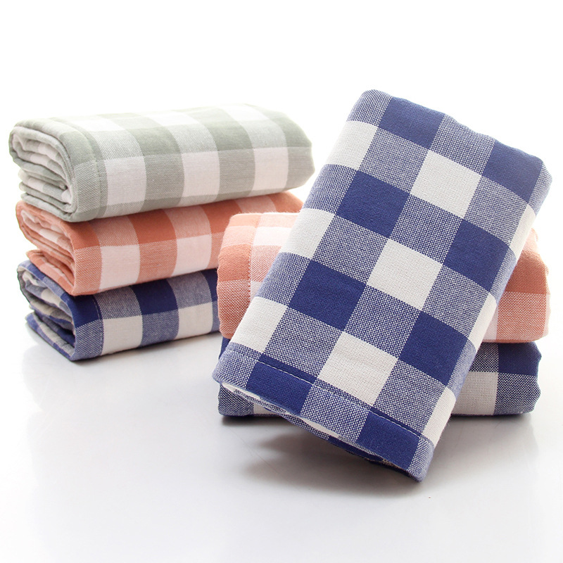 Yiwu quality Japanese-style checkered gauze pure cotton towels, adult beauty face towels, gift towels details Picture
