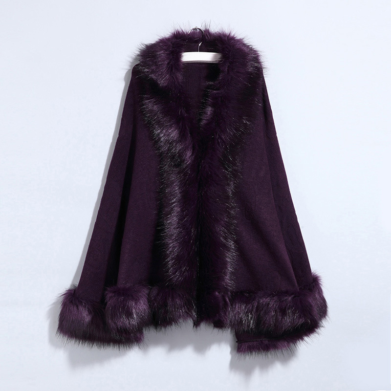 2021 New European and American women's plus-size knitted coat, fox fur collar fur shawl cape coat for women Specification image