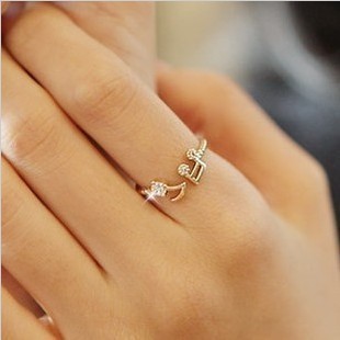 韩版新款时尚音符戒指 开口合金镶钻戒指小清新学生女指环批发