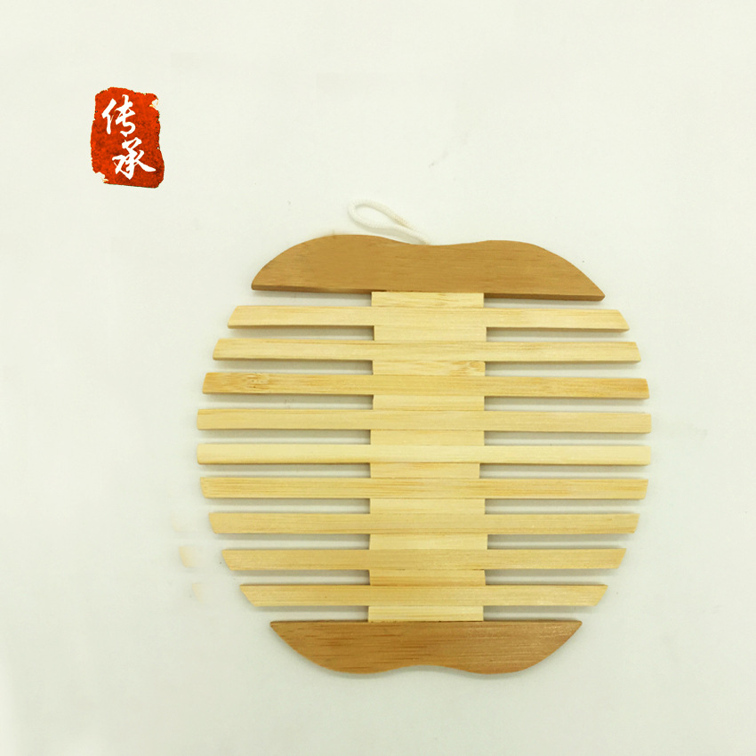 Bamboo Bowl Mat 18Cm Apple Shaped Bamboo Mat Insulation Mat Kitchen Supplies Series