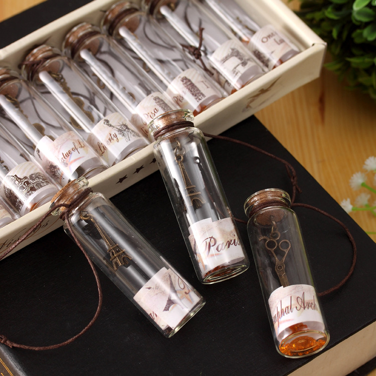 Retro wish bottles, world scenery lucky bottles, small glass bottles with wooden stoppers, drifting bottles, creative home wholesale Specification image