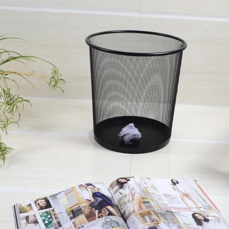 Creative metal mesh circular cleaning trash cans, household and office wastebaskets, wholesale iron mesh garbage baskets details Picture