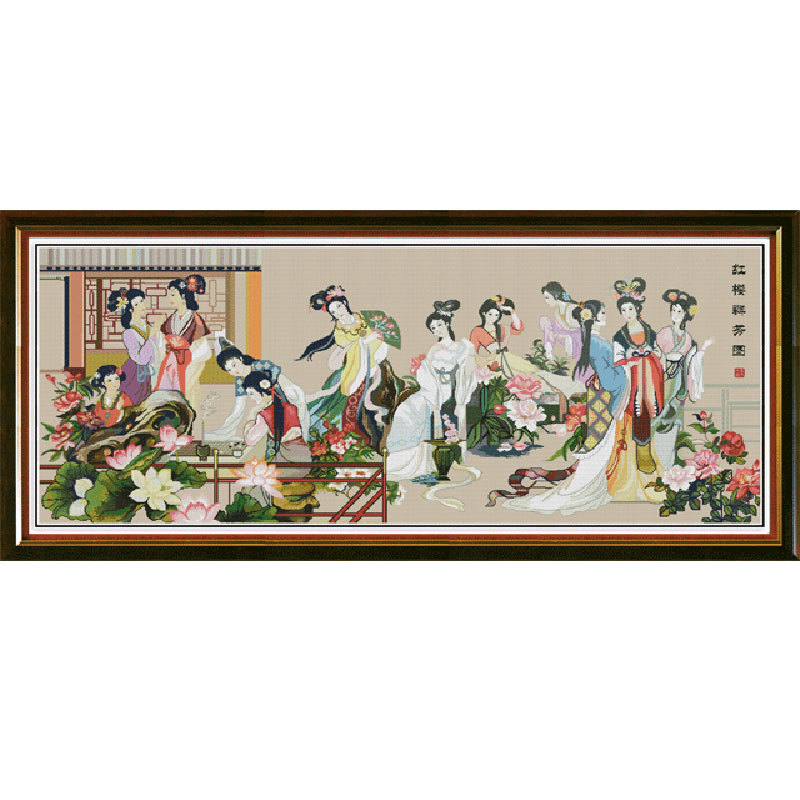 客厅装饰画十字绣工艺品材料包批发布艺新款红楼群芳