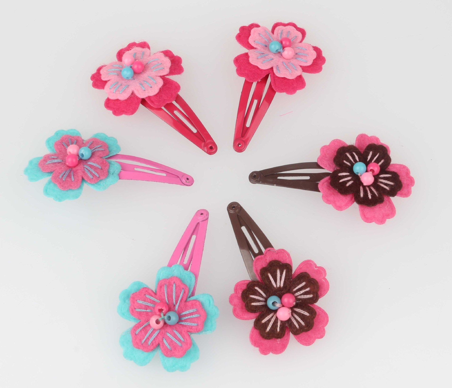 欧美手工缝珠 双层花 粘喷漆水滴夹 儿童发夹发饰 套装发夹详情图2