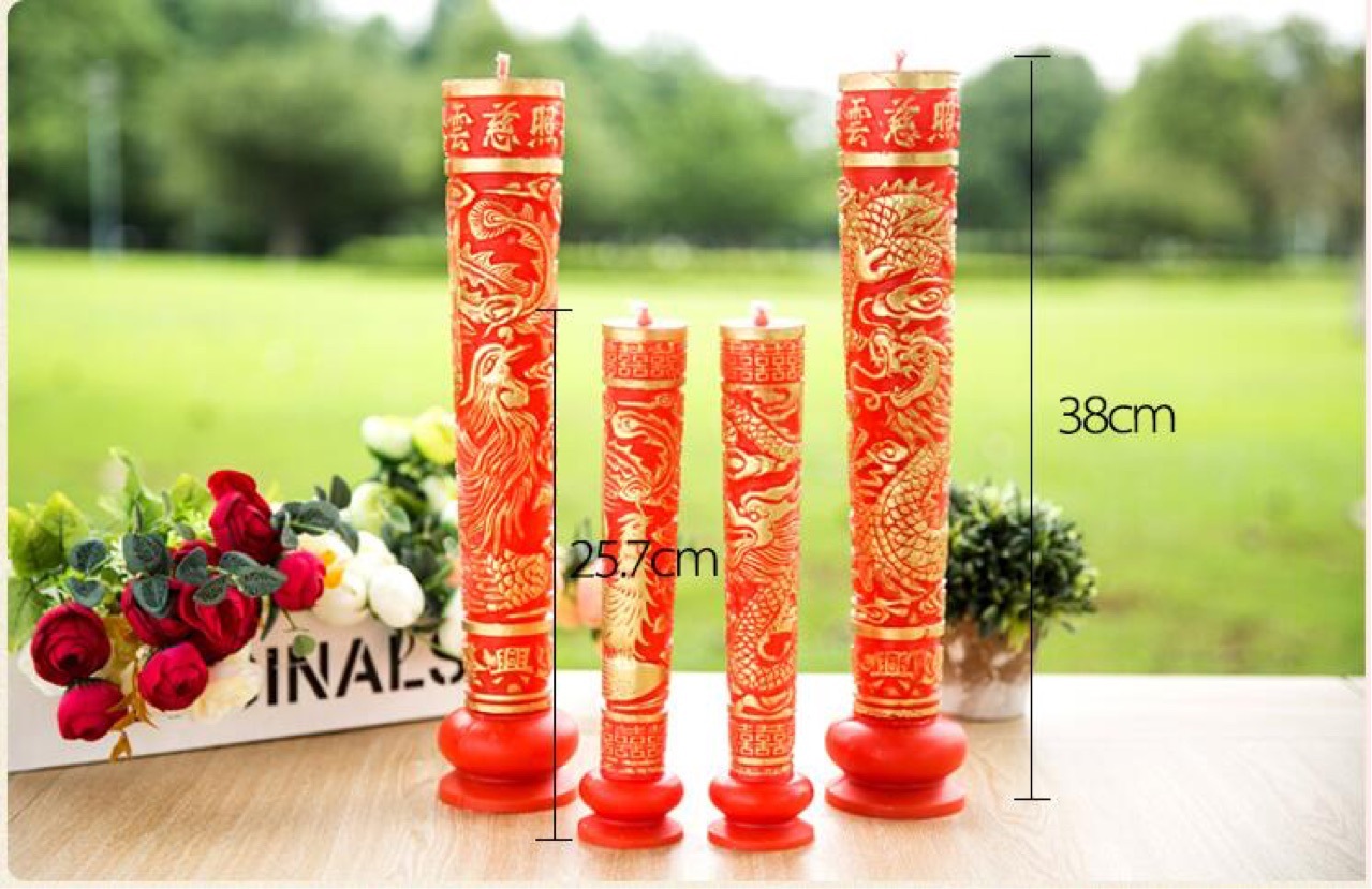 Wedding dragon and phoenix candles, a pair of wedding candles for the newlyweds, wedding candles with the character "happiness", smokeless Chinese wedding props and wedding supplies details Picture