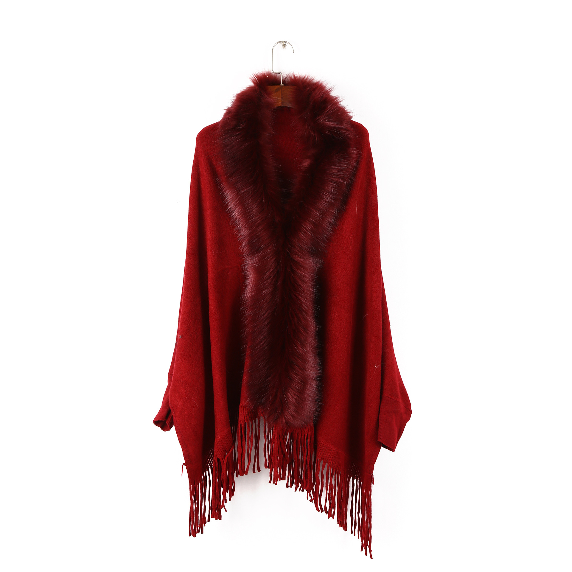 Autumn And Winter New Fashion Women's Cape Cardigan Artificial Fur Pure Color With Sleeves Long Fringe Hem Cape Wholesale Application Scenario