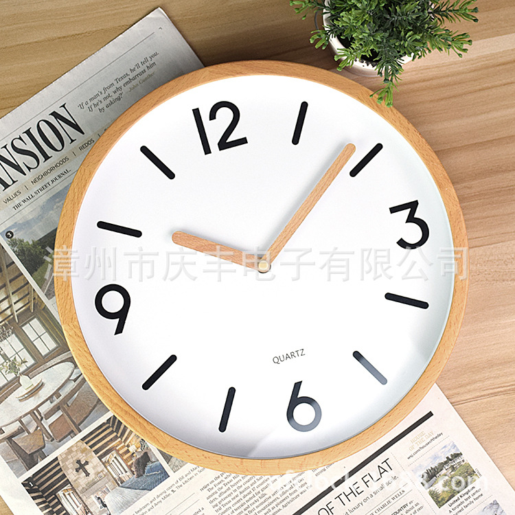 Manufacturers Direct Sales New Environmental Protection Wood Grain Wall Clock Beech Fashion Creative Quiet Solid Wood Clock Living Room Bedroom Round Wall Clock Specification drawing