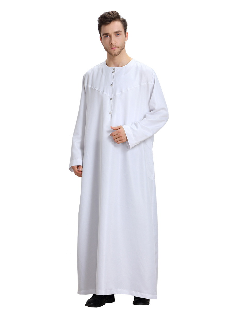 阿拉伯男士长袍 中东迪拜礼服 穆斯林男士长袍纯色长袍TH808详情图2