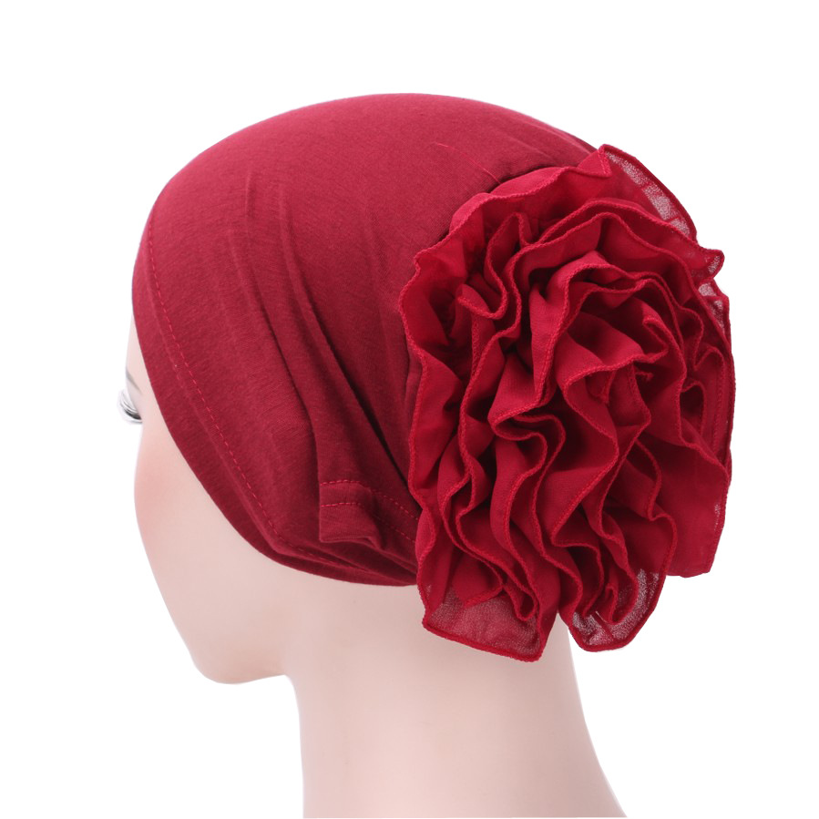 Europe And The United States Foreign Trade New Monochrome Muslim Chiffon Plate Flower Hat Hat Hat Arab Headscarf Hat In Stock
