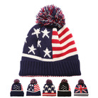 2017秋冬季新款针织帽子 男女式美国国旗毛线帽冬季毛球套头帽子