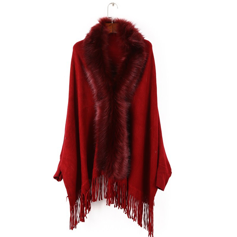Autumn And Winter New Fashion Women's Cape Cardigan Artificial Fur Pure Color With Sleeves Long Fringe Hem Cape Wholesale details Picture